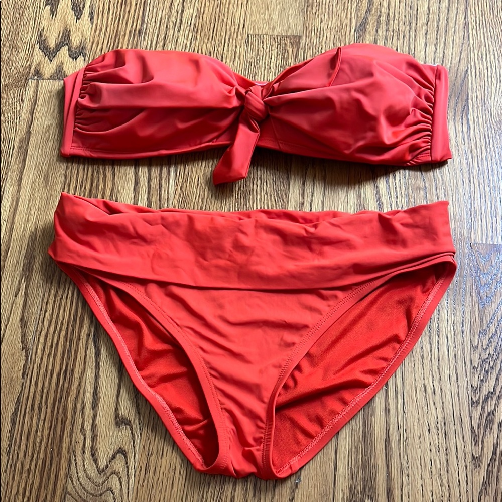 NWOT BLUE BY ROD BEATTIE Bandeau Bikini Top and Matching Bottoms Red Orange
